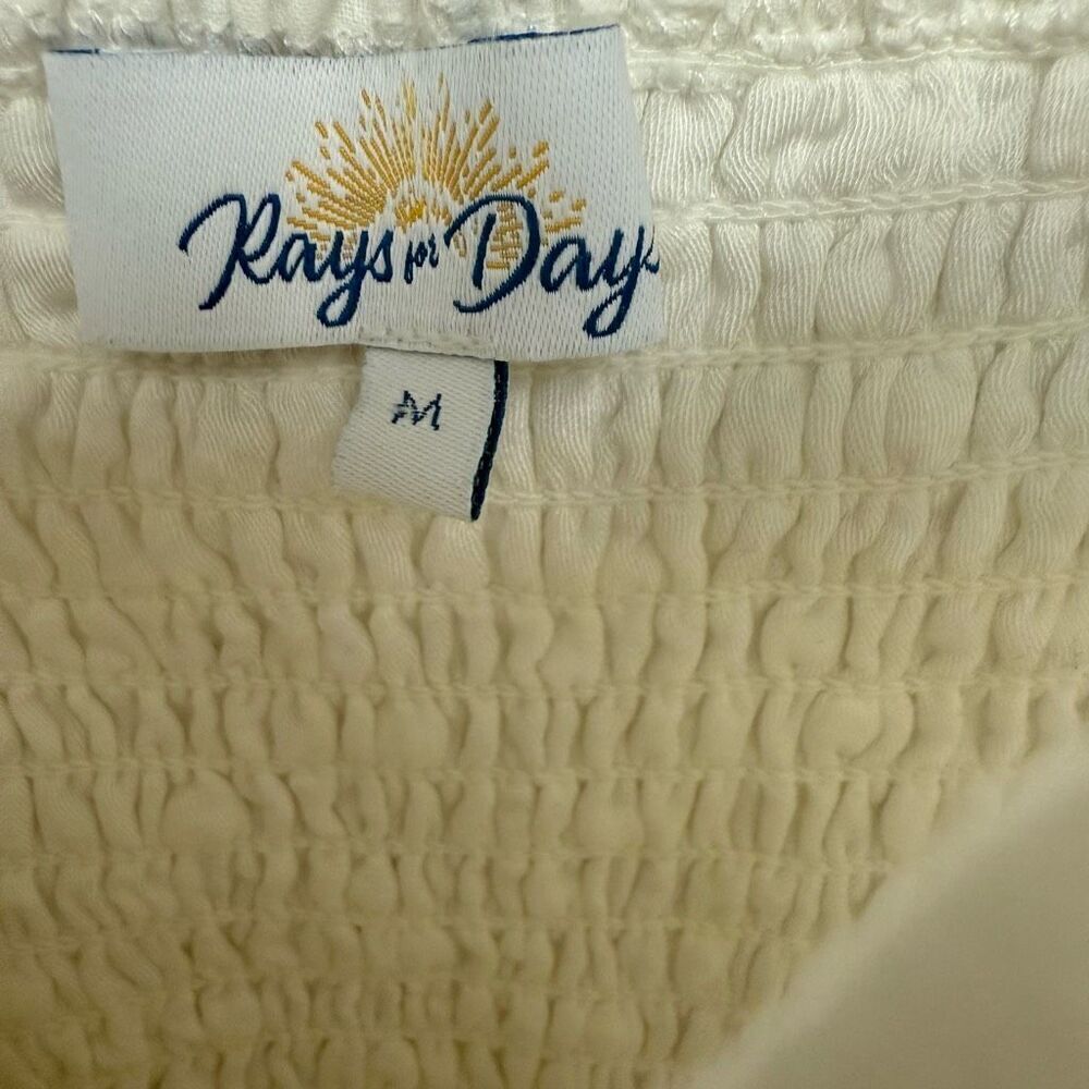 Rays for days Clarissa dress white smocked eyelet open slit midi dress size med - Picture 5 of 5